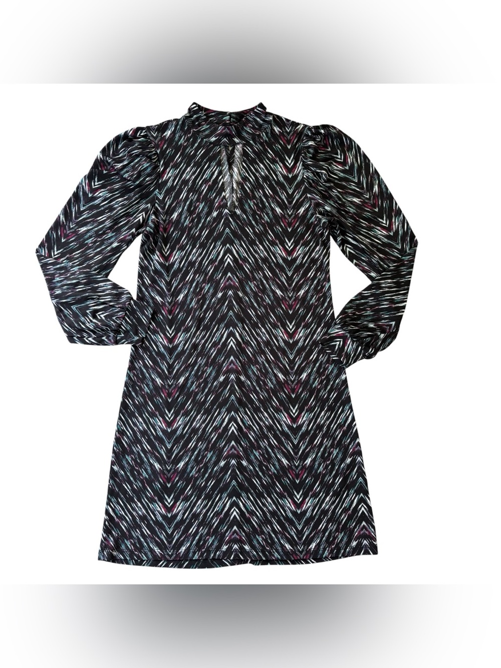 Veronica M Black Chevron-Pattern Long Sleeve Shift Dress